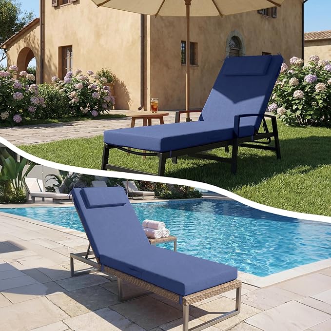 Outdoor Chaise Lounge Cushions, 71x21 Inch Olefin Water & Fade Resistant Pool