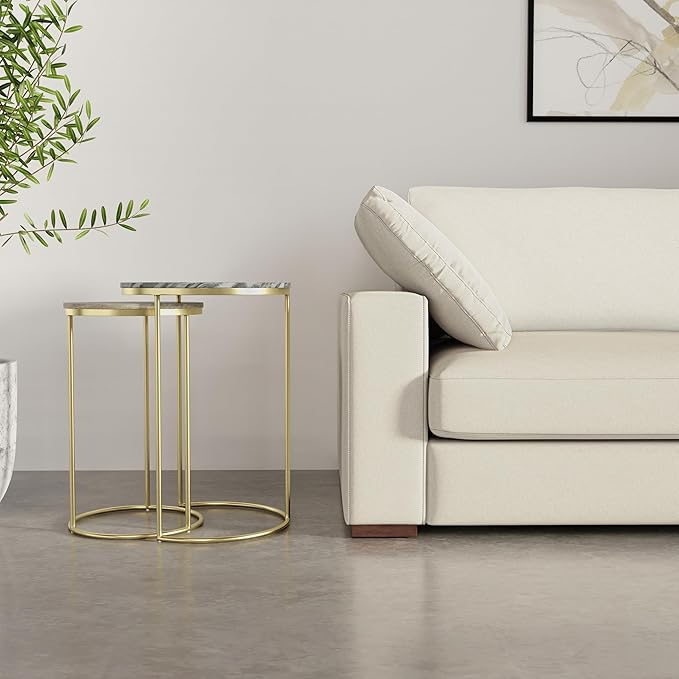 SIMPLIHOME Ashley Nesting Tables Set – 16 inch Wide Genuine Marble Top Metal