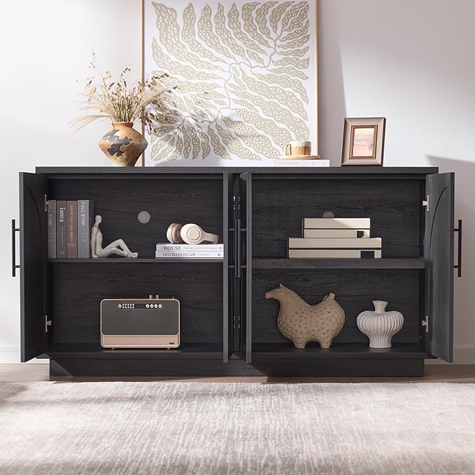 Fatmok 59" Sideboard Buffet Cabinet & TV Stand Set of 2, Modern Arched Credenza