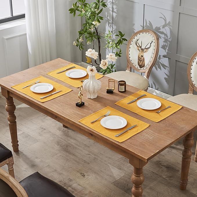 BALCONY & FALCON Placemats Set of 4 Faux Linen Cloth Place Mats Washable