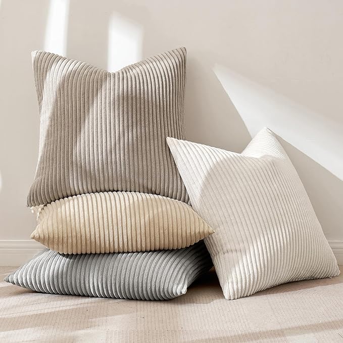 MIULEE Boho Farmhouse Throw Pillow Covers 18x18 Inch Set of 4 Neutral Tan