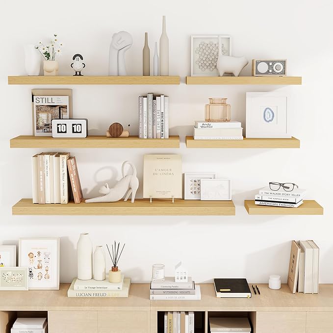 Acovy 32 Inch Floating Shelves, 3D Textured Wood Grain, Wooden Shelves