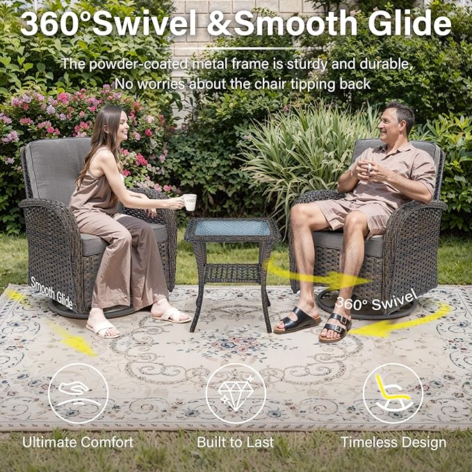 Belord Patio Furniture Swivel Glider PE Wicker Chairs, Outdoor Swivel Rocker