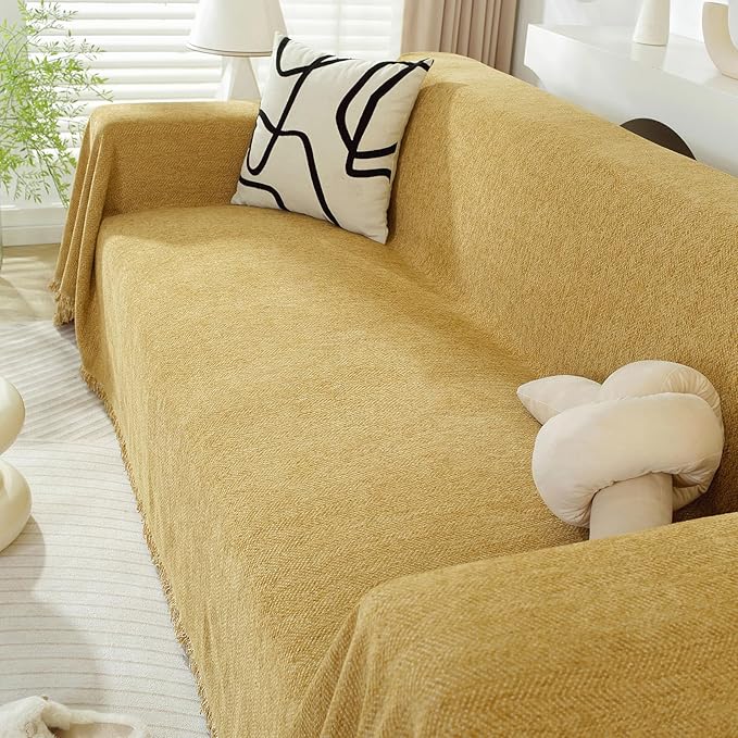 DREAMINGO Modern Minimalism Couch Cover Pets Loveseat Protector Mustard Yellow