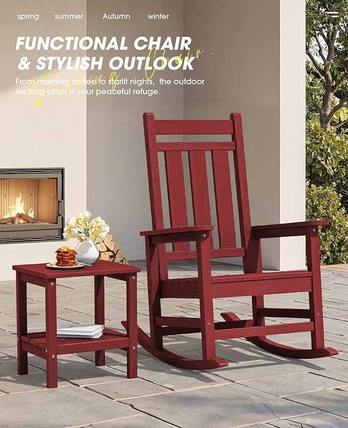 KINGYES Oversized Outdoor Rocking Chair, All-Weather Patio Rocking Chairs