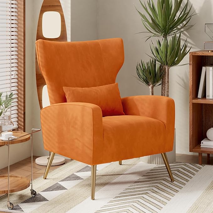 Nebuaegis Orange Velvet Accent Chair Set of 4, Wingback Chair