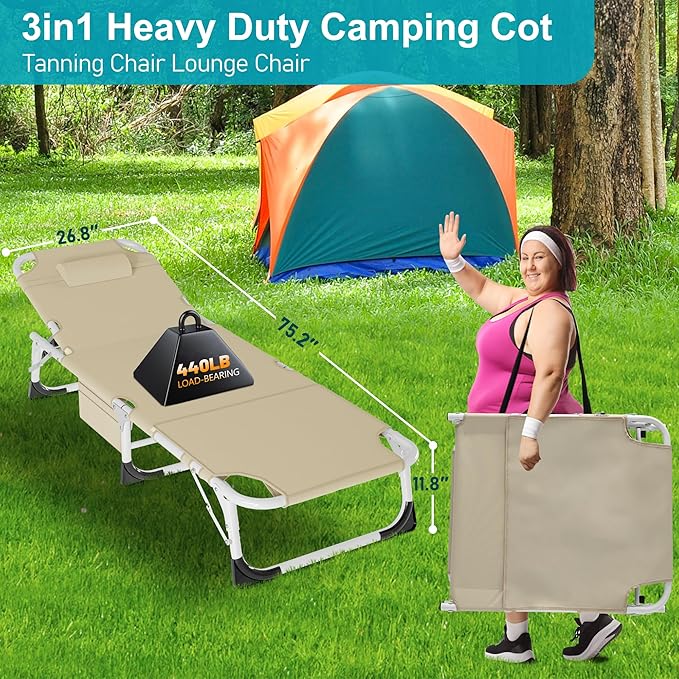 ABORON Oversized Folding Sun Tanning Chair, 3 in 1 5-Position Adjustable