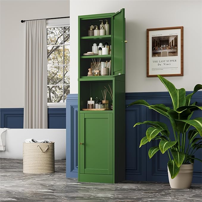 YAUWOH 2-Door Metal Storage Cabinet, Tall Slim Pantry Organizer