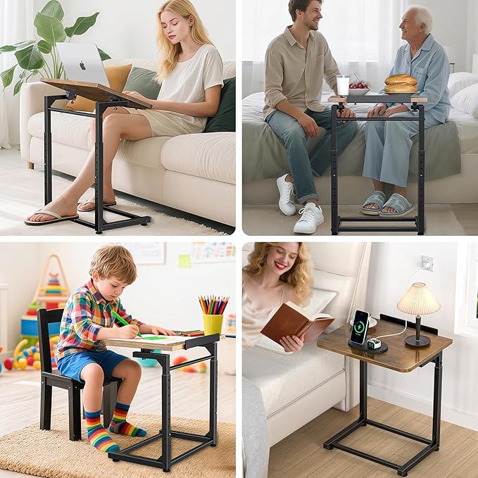 Tv Tray Table, 8-Level Adjustable Height Couch Side Table,90° Tilt Angle