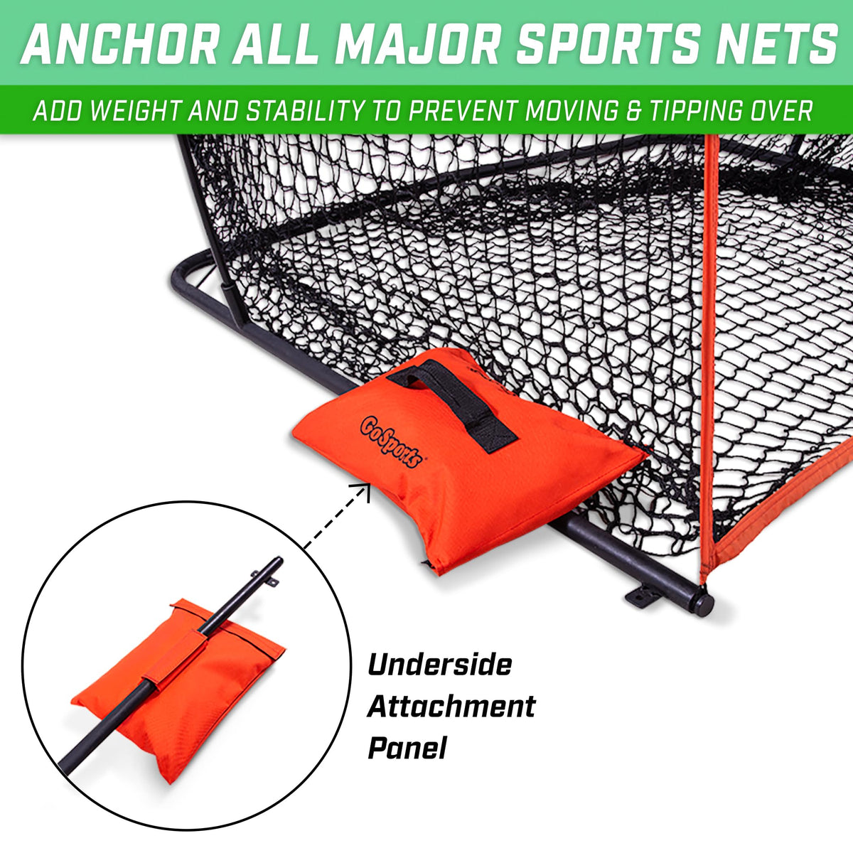 GoSports Sports Net Sandbags Set of 4 Weighted Anchors for Baseball Nets, Soccer Goals, Golf Nets, Football Nets, Hockey Nets and More, Orange