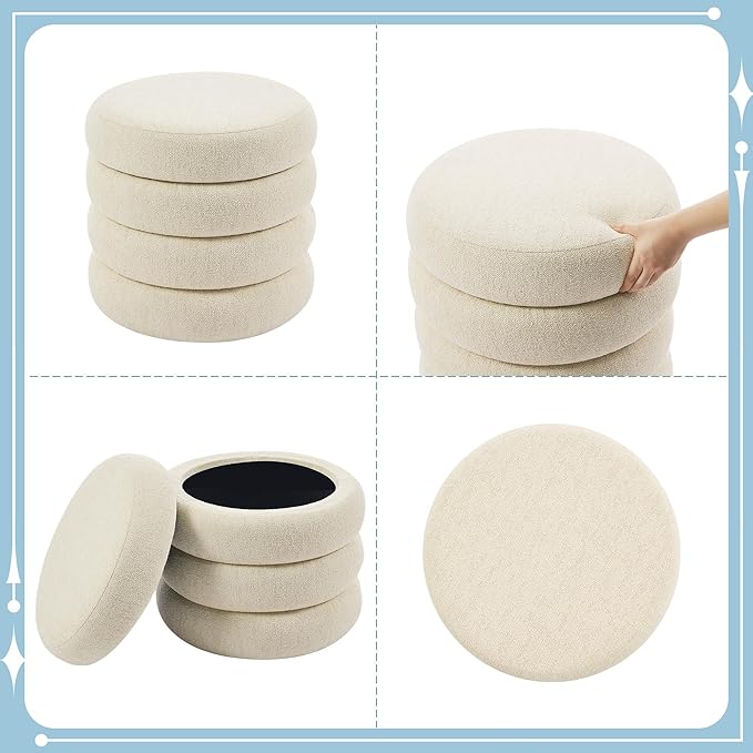 Flouki 19.5" Storage Ottoman Round, Vanity Stools