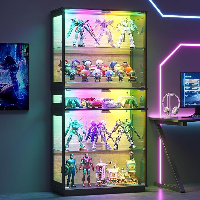 RGB Glass Display Cabinet, 5-Tier Lighted Display Case