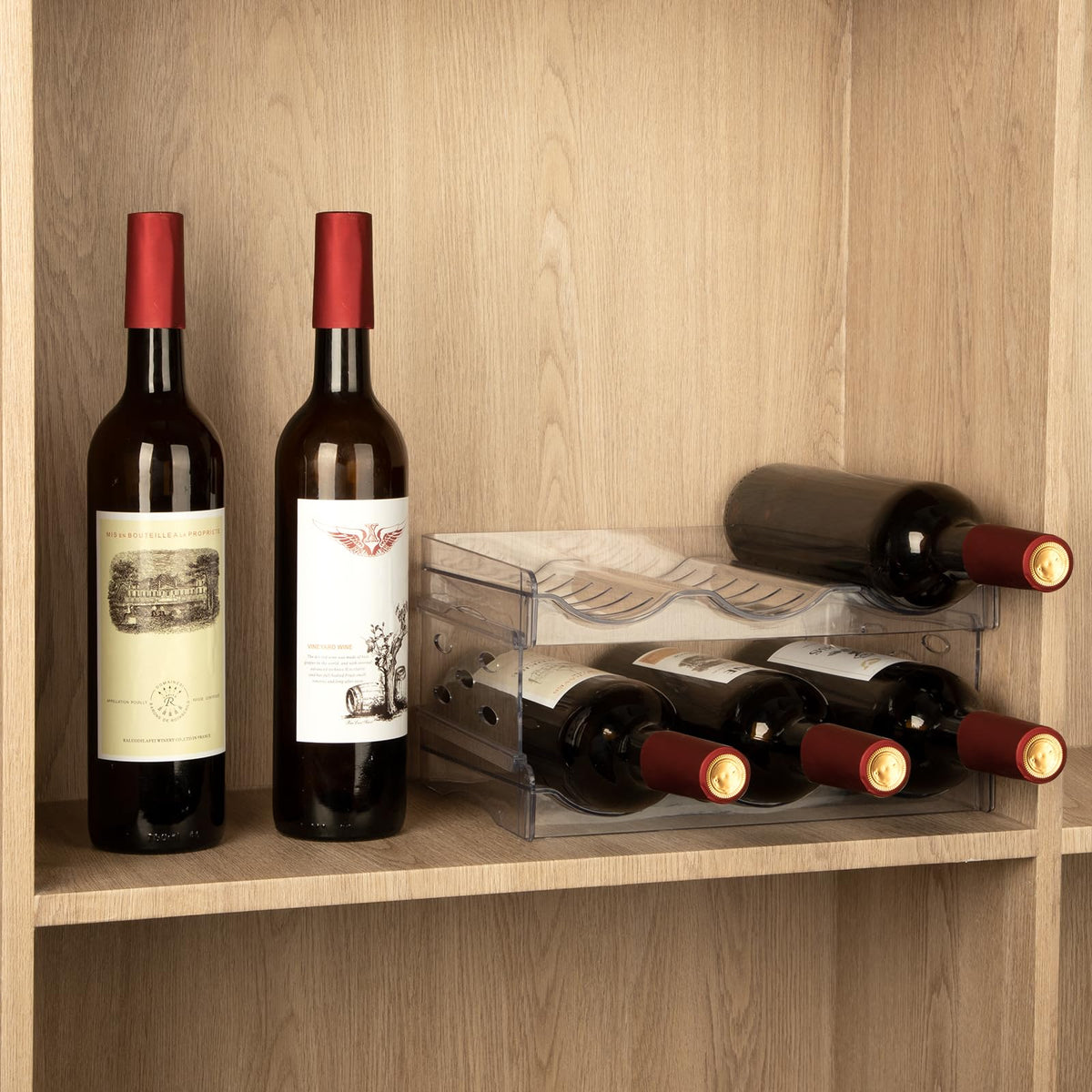 EZ COZY Wine Rack, 4 Tier Water Bottle Organizer for Cabinet, Stackable Clear Wine Holder for Pantry, Refrigerator, Countertop Organization (12 Bottles)