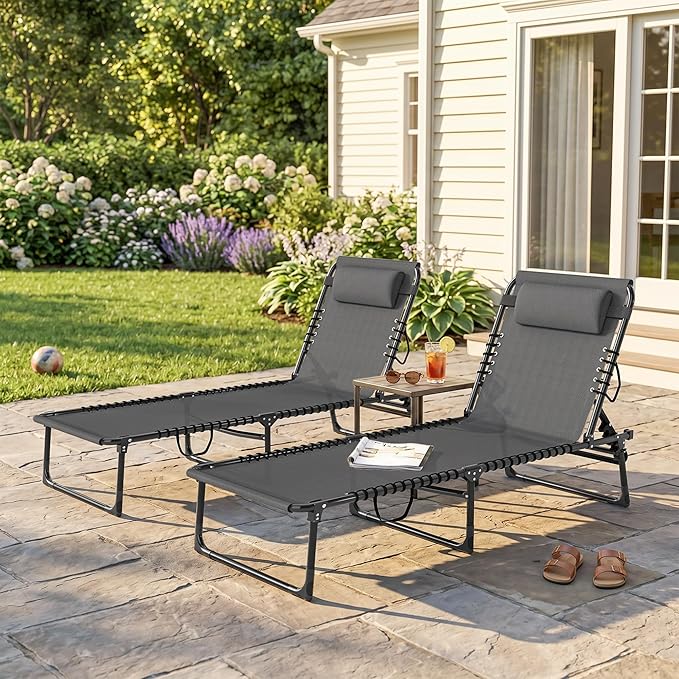 Outsunny Folding Chaise Lounge Chair Set of 2, Patio Sun Tanning Chair