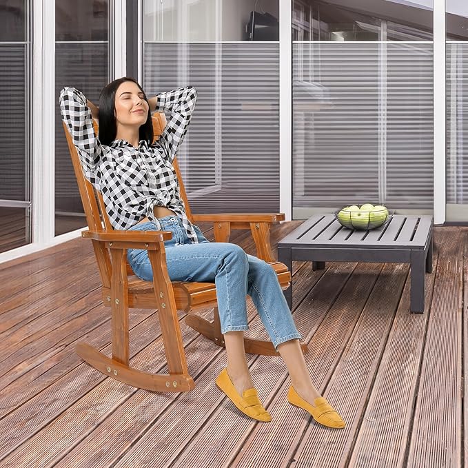 VINGLI Heavy Duty 600 LBS Outdoor Wooden Rocking Chair
