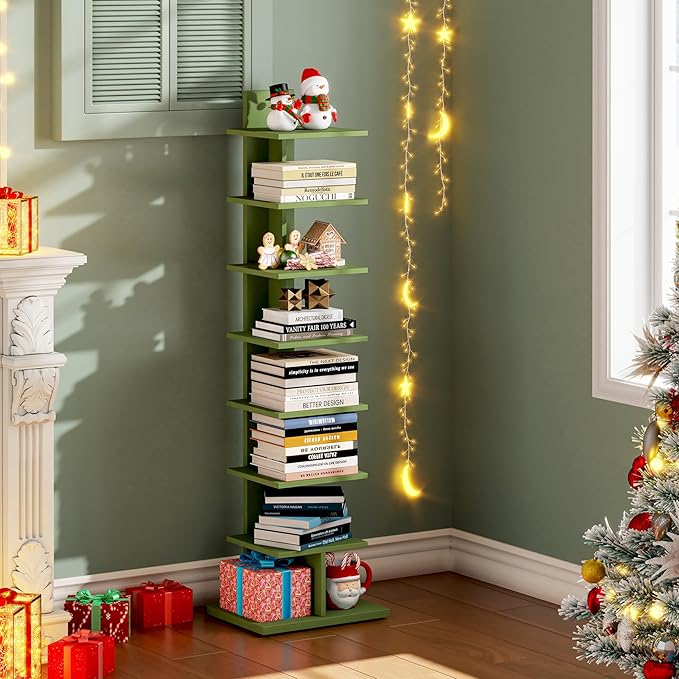 TUTOTAK Bookshelf, 8-Tier Bookcase, Narrow Spine Book Shelf