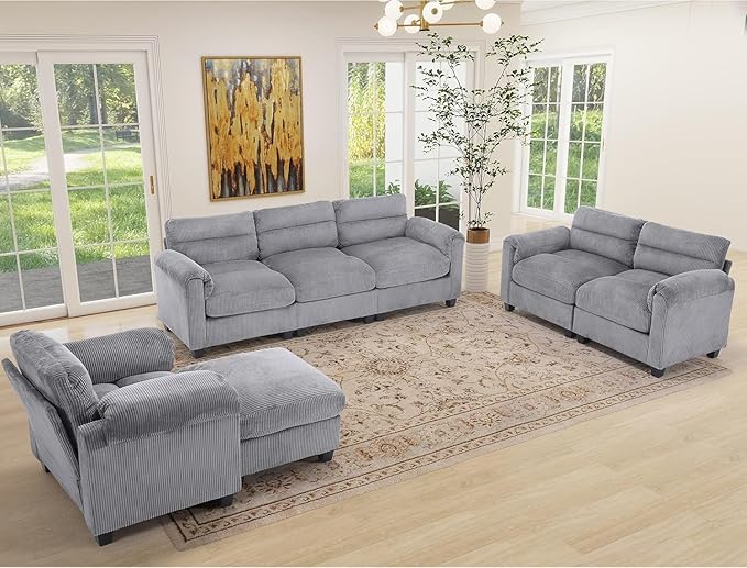 HAOMARKETS Corduroy Sofa Set, Upholstered Armchair and Loveseat Sofa Set of 2