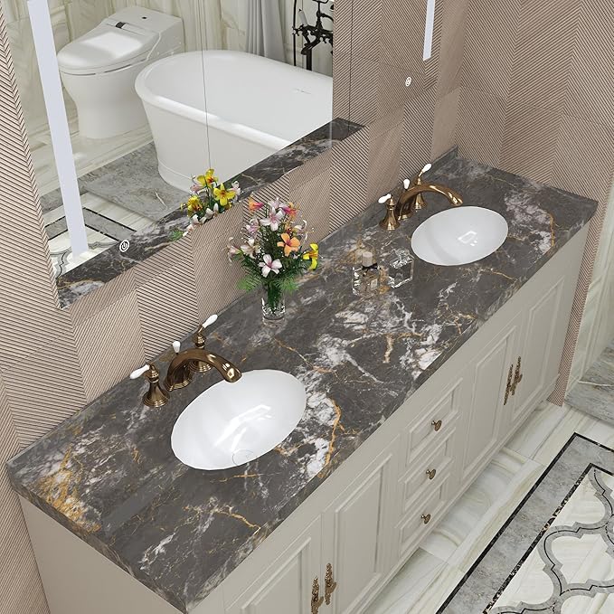 BAYYA 48"x354" Extra Wide Marble Contact Paper Dark Grey Marble Wallpaper Peel