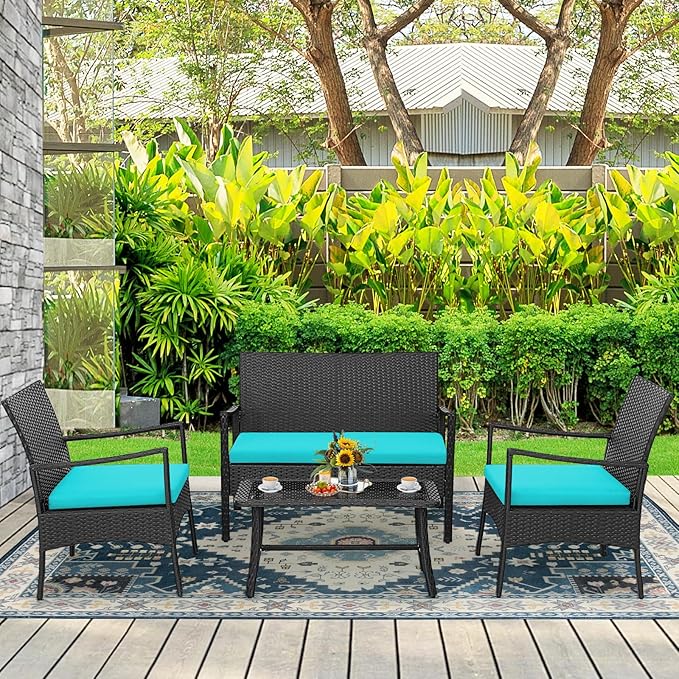 Tangkula 8 Pieces Rattan Conversation Set, Patio Sofa Couch Set