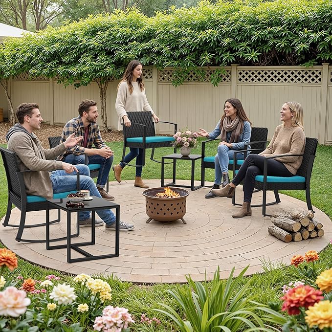 Homall Patio Furniture Set 3 Piece Resin Outdoor Bistro Set Rocking Patio Chairs