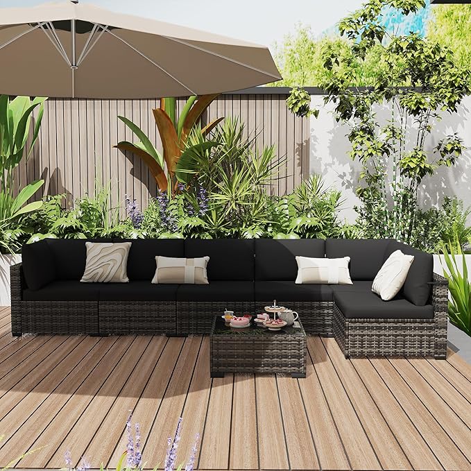 KIGOTY 7-Piece Patio Furniture Set, All-Weather PE Rattan Outdoor Sectional Sofa