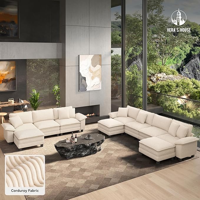HERA'S HOUSE 124" Modular Sectional Sofa, Oversized L Shaped Couches