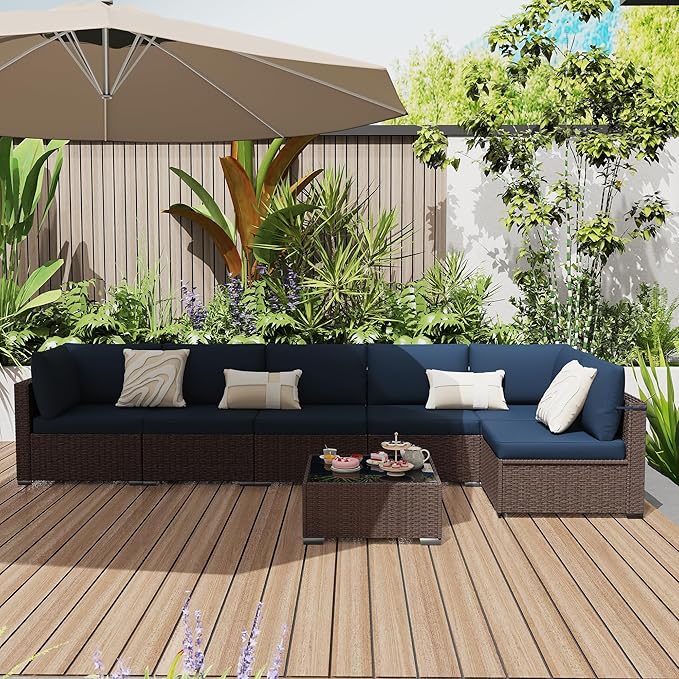 KIGOTY 7-Piece Patio Furniture Set, All-Weather PE Rattan Outdoor Sectional Sofa