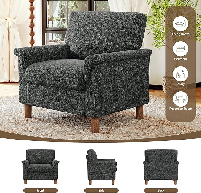 Mid Century Modern Accent Chair, Chenille Comfy Living Room Arm Chairs