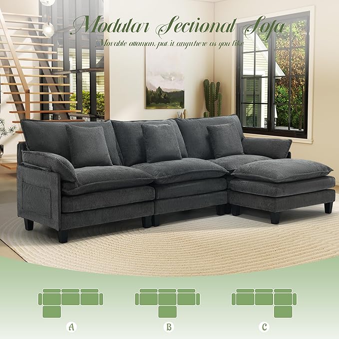 Cloud Couch, Deep Seat Couches for Living Room, Bedroom and Apartment, L Shaped
