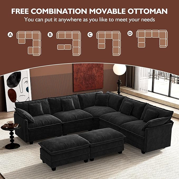 Ihanherry 114" V-Shaped Modern Sofa Modular Sectional Cloud Couch