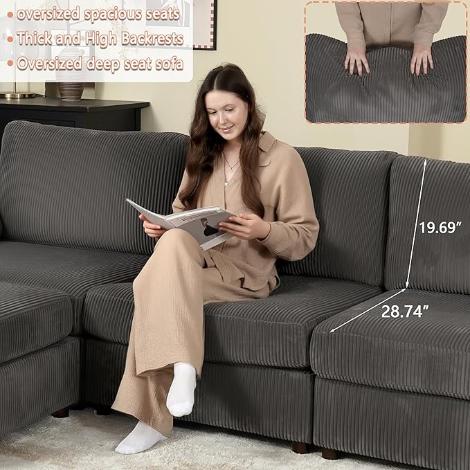 EASE MOOSE Comfty 2 Seat Couch, FSC Certified Modern Deep Seat Sectional Modular