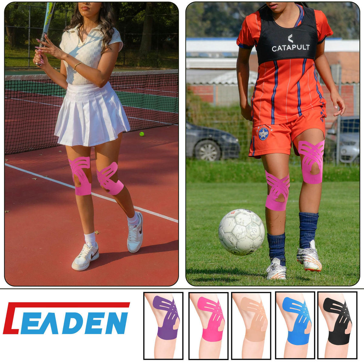 IEADEN Precut Kinesiology Tape for Knees, 10 Pcs, Upgraded, Knee Support & Stability, Knee Pain Relief Athletic Tape - Waterproof & Elastic, Breathable Hypoallergenic Latex-Free Tape, Pink
