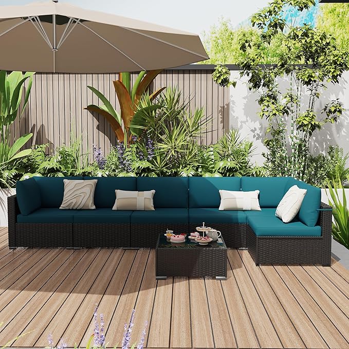 KIGOTY 7-Piece Patio Furniture Set, All-Weather PE Rattan Outdoor Sectional Sofa
