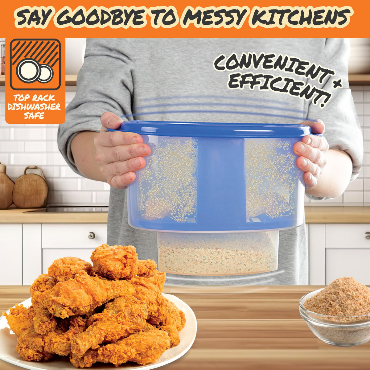 COOK'S CHOICE The Original Better Breader Bowl All-in-One Mess-Free Batter Breading Station- Pour in Seasonings Add Meat Fish or Veggies & Shake for Perfect Coating- Great for Parties- Made in the USA