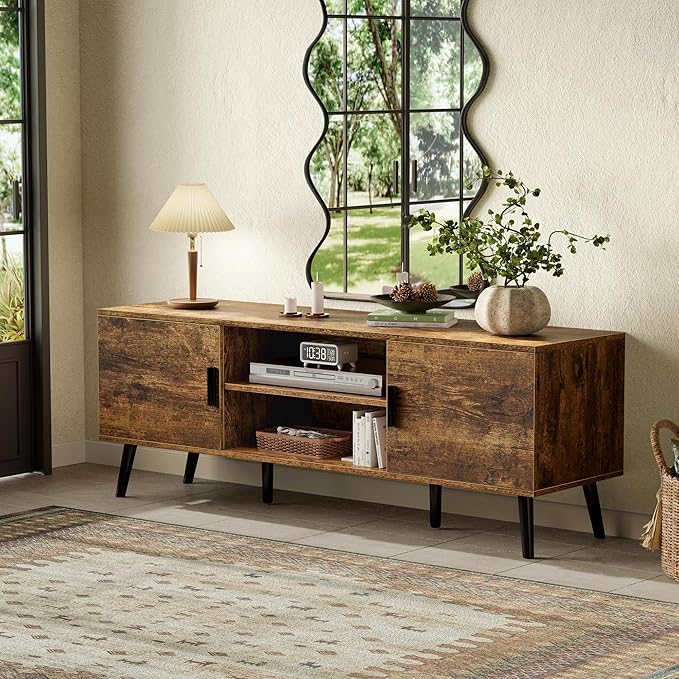 SUPERJARE TV Stand for 55 Inch TV, Entertainment Center