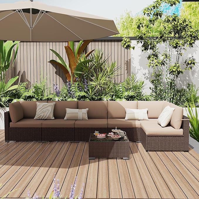 KIGOTY 7-Piece Patio Furniture Set, All-Weather PE Rattan Outdoor Sectional Sofa