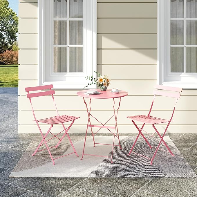 Bistro Table and Chairs Set of 2, 3 Piece Outdoor/Indoor Folding Patio Bistro