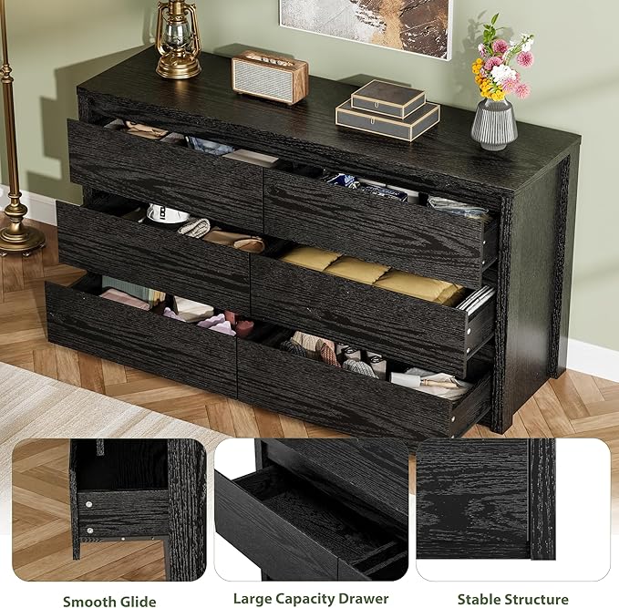 GarveeHome 6 Drawer Dresser for Bedroom, Wide Wood Chest of Drawers Handle Free