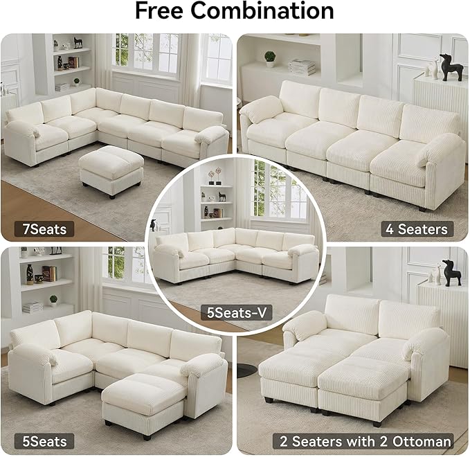 114'' Sectional 4 Seater Couch, Oversized Modular Couches