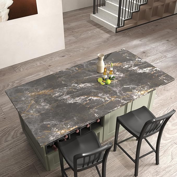 BAYYA 48"x80" Extra Wide Marble Contact Paper Grey/Gold Glossy Marble Wallpaper