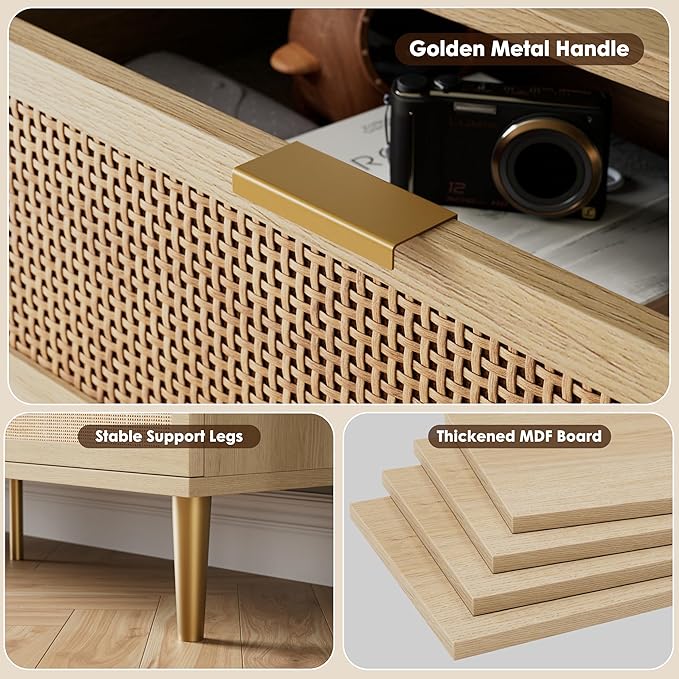 GarveeHome Rattan 7 Drawer Dressers