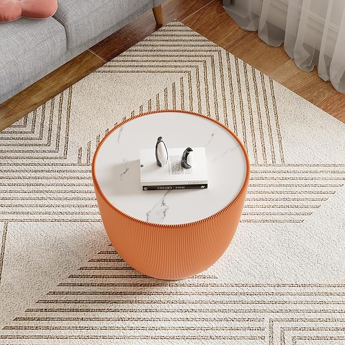 Round Marble Coffee Table Set of 2, 2 Piece White Coffee Table and End Table