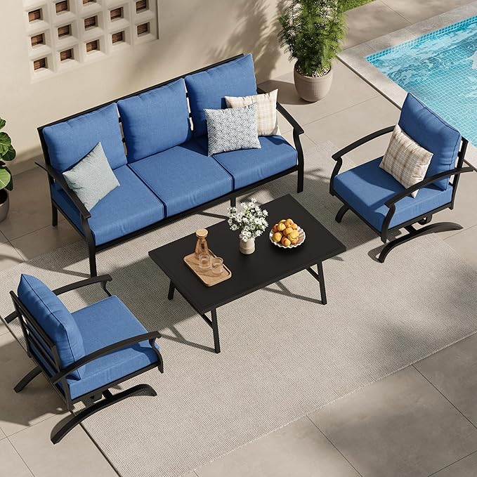 ALAULM 4 Piece Patio Furniture Set, Outdoor Metal Patio Furniture
