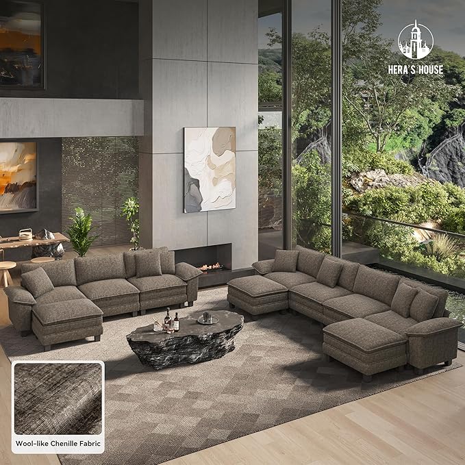 HERA'S HOUSE 124" Modular Sectional Sofa, Oversized U Shaped Couches