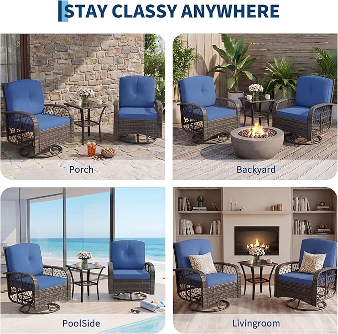 3-Piece Patio Furniture Set, 2 Swivel Rocking Chairs