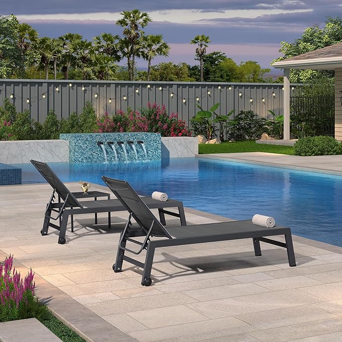 PURPLE LEAF Outdoor Chaise Lounge Set of 2 Aluminum Patio Lounge Chair