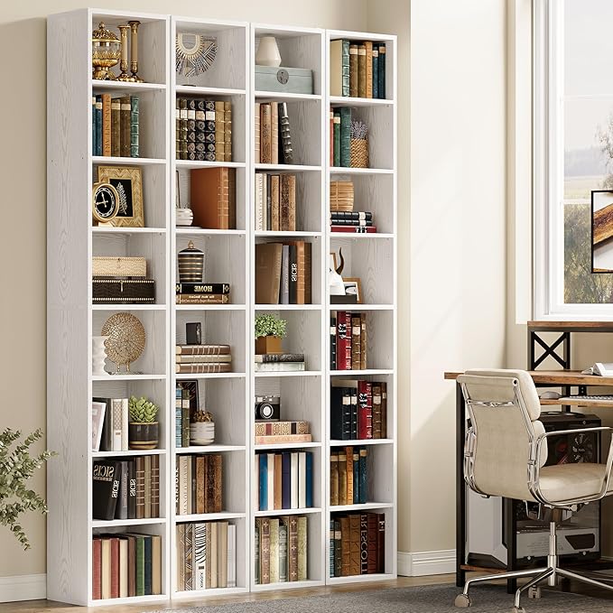 IRONCK Tall Narrow Bookshelf 8 Tiers 71in Set of 2, Compact Corner Bookcase
