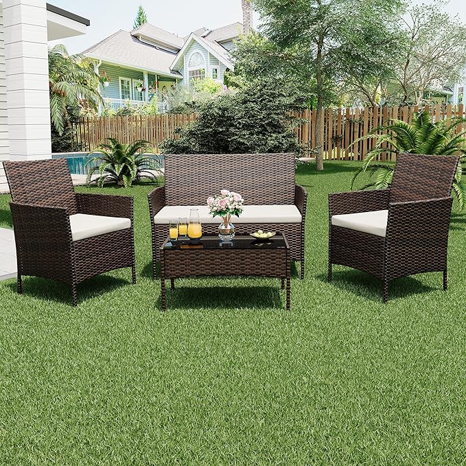 GarveeLife 4-Piece Patio Furniture Set, Rattan Outdoor Furniture