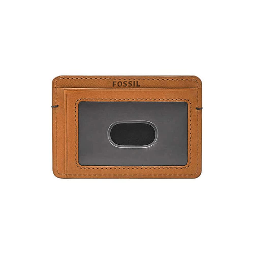 Fossil Men's Bronson Leather Slim Minimalist Card Case Front Pocket Wallet, Camel Plaid Emboss, (Model: ML4566235)