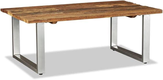 Multicolor Solid Reclaimed Wood Coffee Table, Industrial Wrought Iron Frame